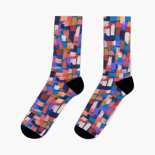 Item preview, Patchwork of paint strokes in pink on blue designed and sold by appleyards.