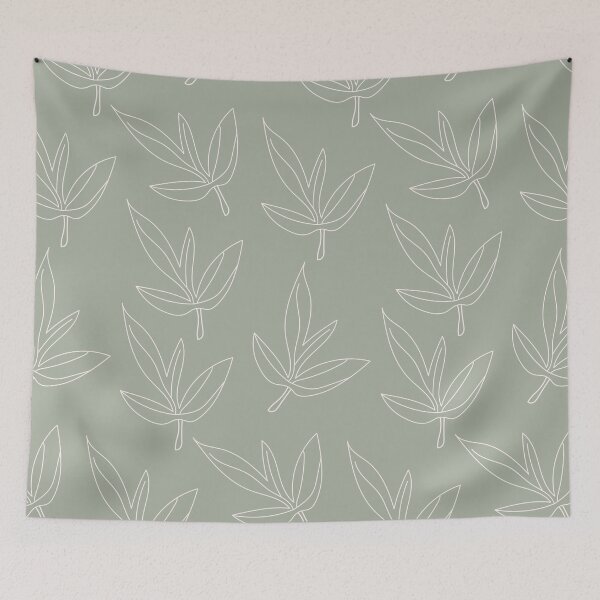 Item preview, Minimal Line Art Leaf Pattern Sage Green designed and sold by technicolorable_art.