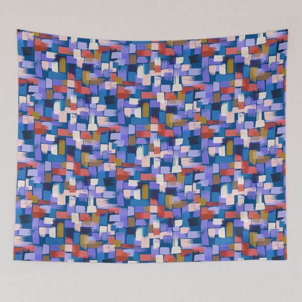Item preview, Patchwork of paint strokes in lilac on blue designed and sold by appleyards.
