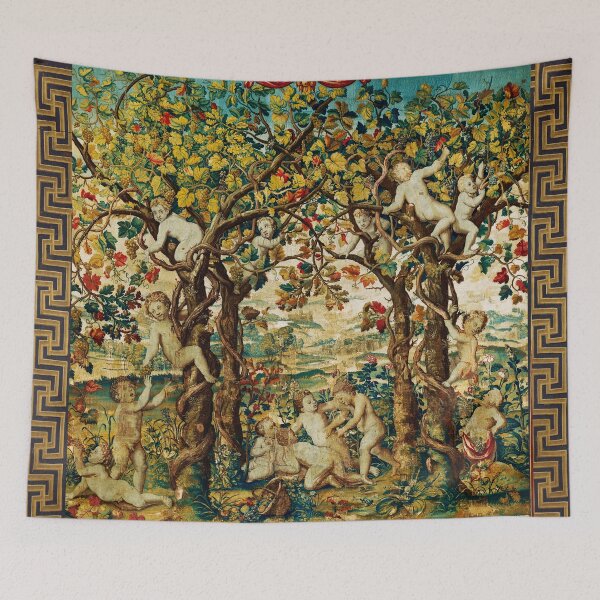 Item preview, PUTTI IN VINYARD GRAPE HARVEST ,Grapes and Grape Vines Antique Floral Tapestry designed and sold by BulganLumini.