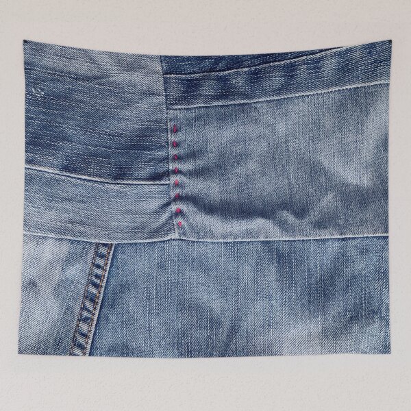 Item preview, Photograph of denim patchwork ONLY - Not Real designed and sold by redstitchlab.
