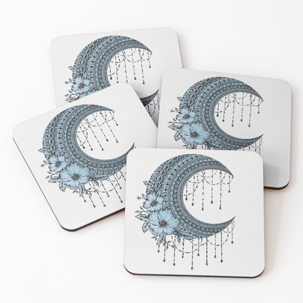Item preview, Black ink moon mandala on blue gradient designed and sold by Mandala & More.
