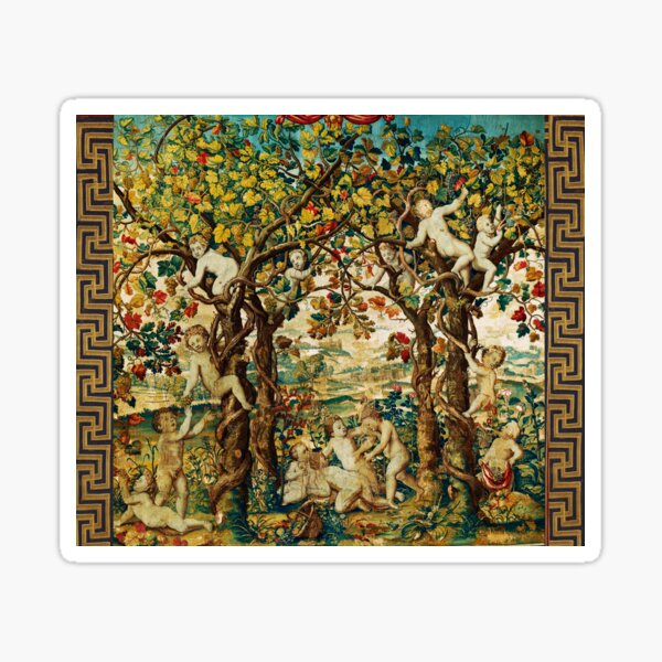 Item preview, PUTTI IN VINYARD GRAPE HARVEST ,Grapes and Grape Vines Antique Floral Tapestry designed and sold by BulganLumini.