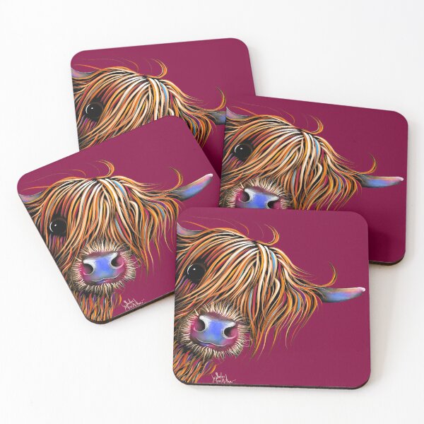 Item preview, HiGHLaND CoW PRiNT SCoTTiSH ' SuGaR LuMP oN MaGeNTa ‘ BY SHiRLeY MacARTHuR designed and sold by Shirley MacArthur Art.