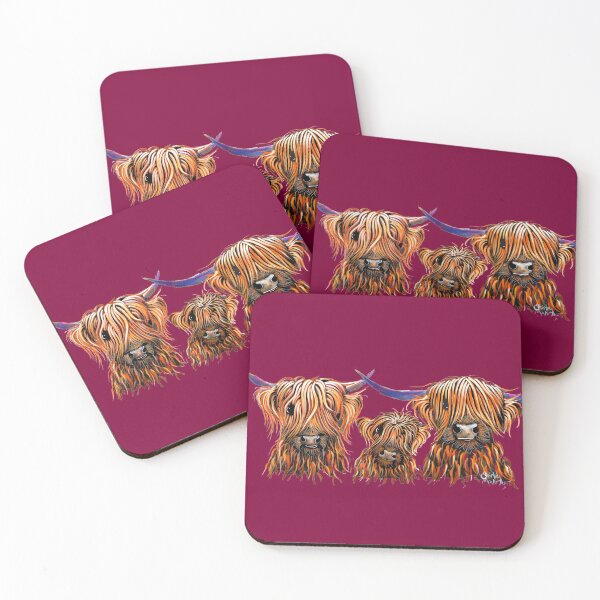 Item preview, Scottish Highland Cows PRiNT 'THe TaNGeRiNeS oN MaGeNTa' by Shirley MacArthur designed and sold by Shirley MacArthur Art.