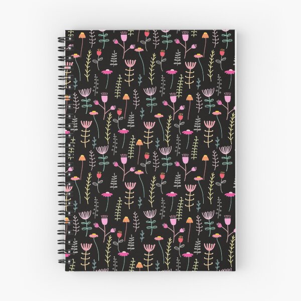 Aperçu de l'œuvre Motif floral rose orange sur fond noir créée et vendue par Floral-Patterns.