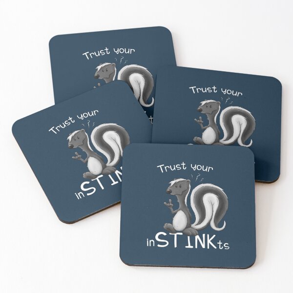 Item preview, Trust Your inSTINKts Smelly Cute Cartoon Skunk Pun designed and sold by Skizzenmonster.