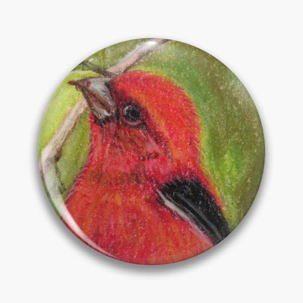 Item preview, Raspberries Red Bird Nature Art Scarlet Tanager by Laurie Leigh designed and sold by LaurieLeighArt.