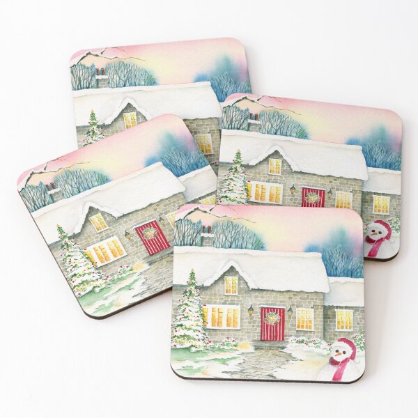 Item preview, Snowy Cottage Stone House Watercolour Painting designed and sold by Farida Greenfield.