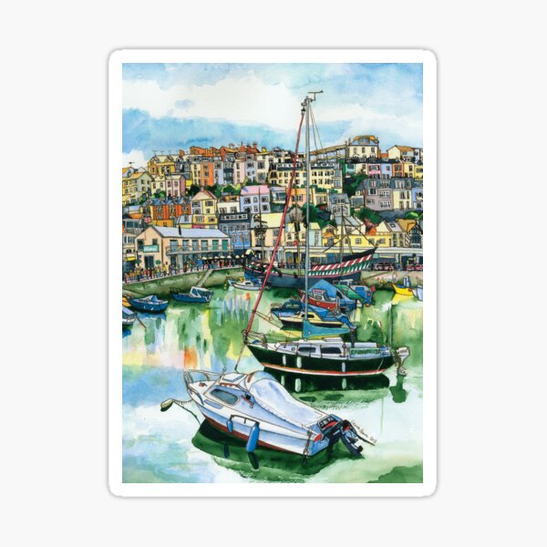 Brixham Harbour with Boats Sticker