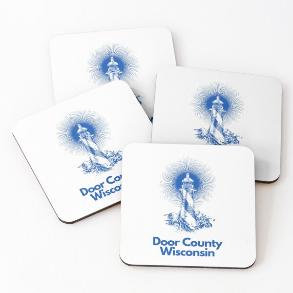 Item preview, Door County Wisconsin Lighthouse Waves Beacon Rocks Graphic Drawing Picture Design Lake Michigan Travel Vacation Camping Blue and White designed and sold by fineartprints1.