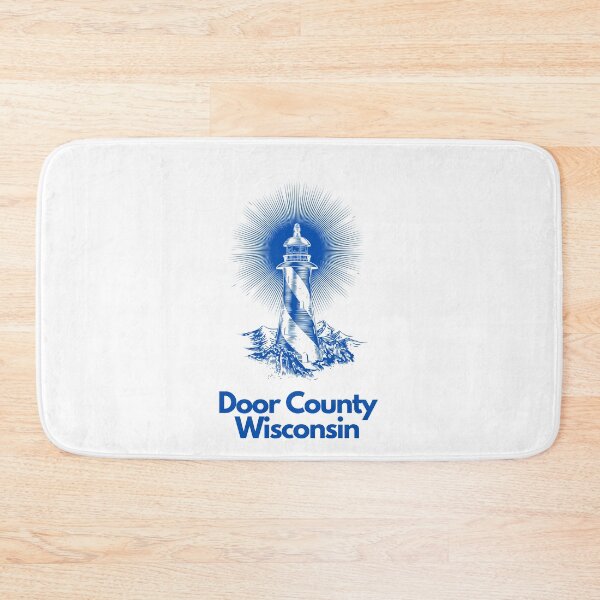 Item preview, Door County Wisconsin Lighthouse Waves Beacon Rocks Graphic Drawing Picture Design Lake Michigan Travel Vacation Camping Blue and White designed and sold by fineartprints1.
