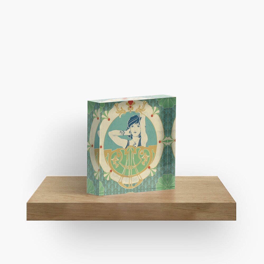 Bloc acrylique « Parure Poisson bleu - Illustration Art Nouveau»