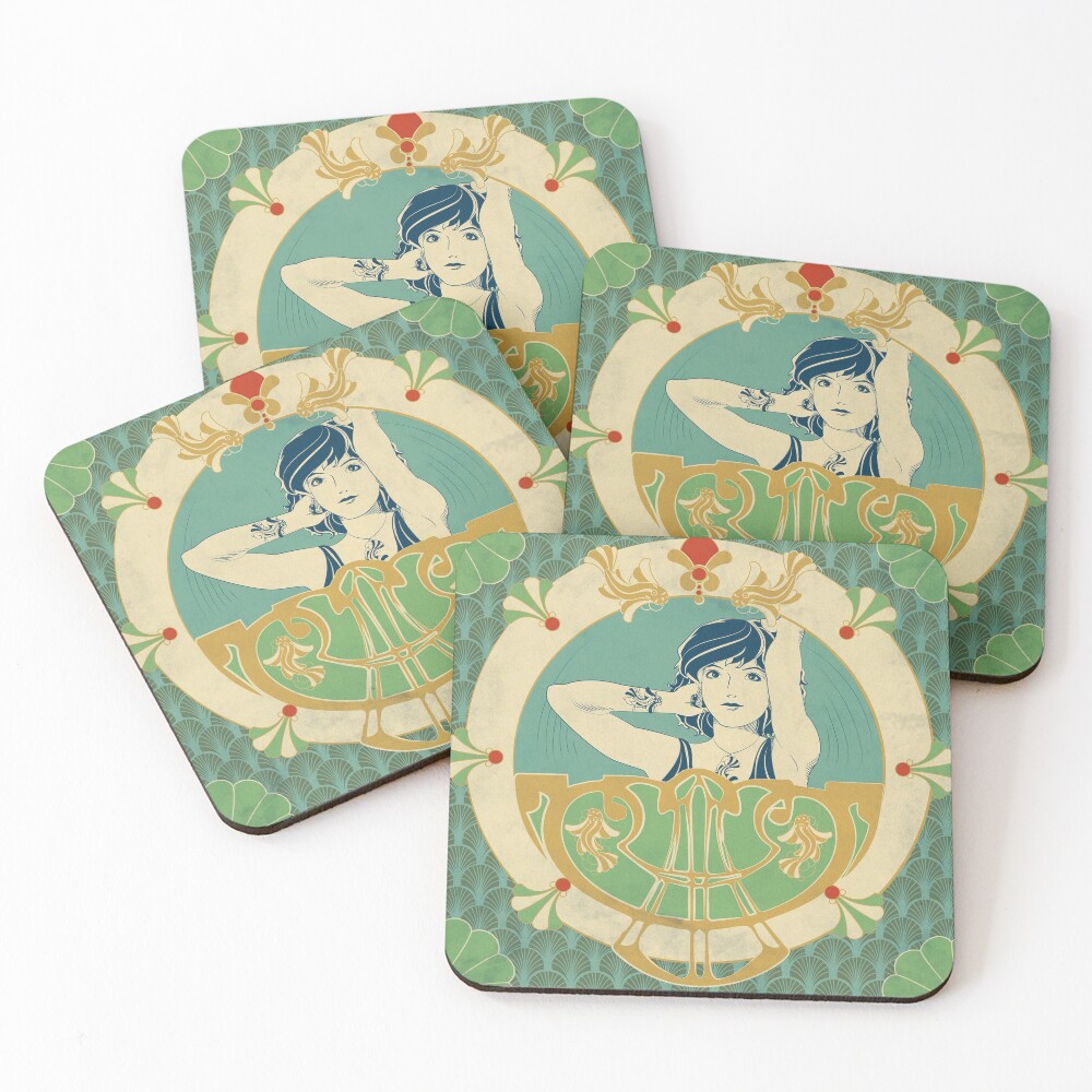 Dessous de verre (lot de 4) « Parure Poisson bleu - Illustration Art Nouveau»