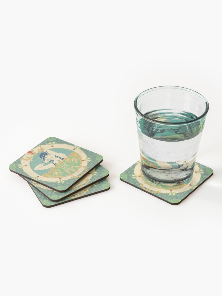 Dessous de verre (lot de 4) ''Parure Poisson bleu - Illustration Art Nouveau' : autre vue