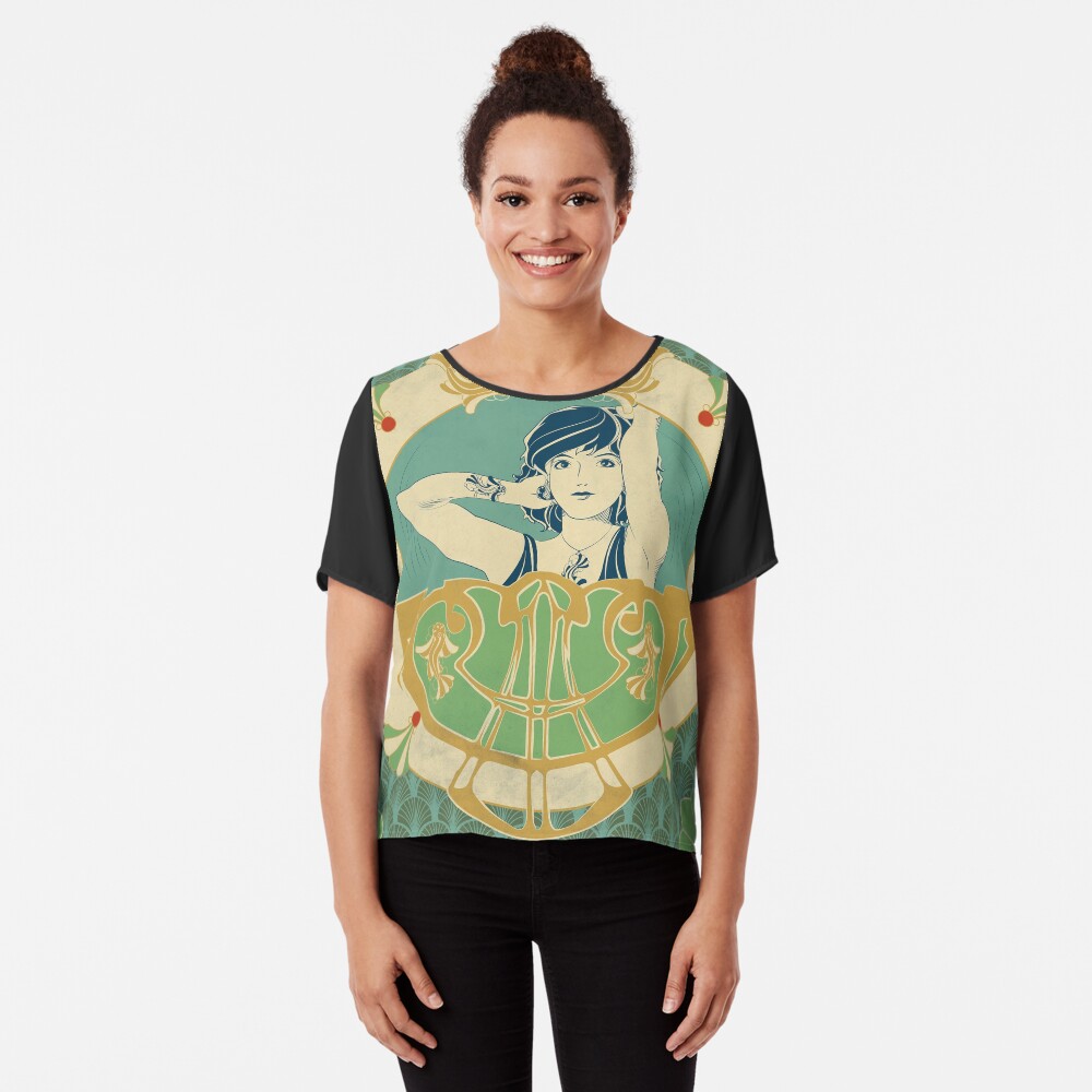Top mousseline « Parure Poisson bleu - Illustration Art Nouveau»