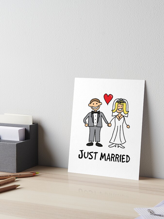 Bride and Groom Just Married Gifts for Newlyweds and Wedding Guests | Art  Board Print