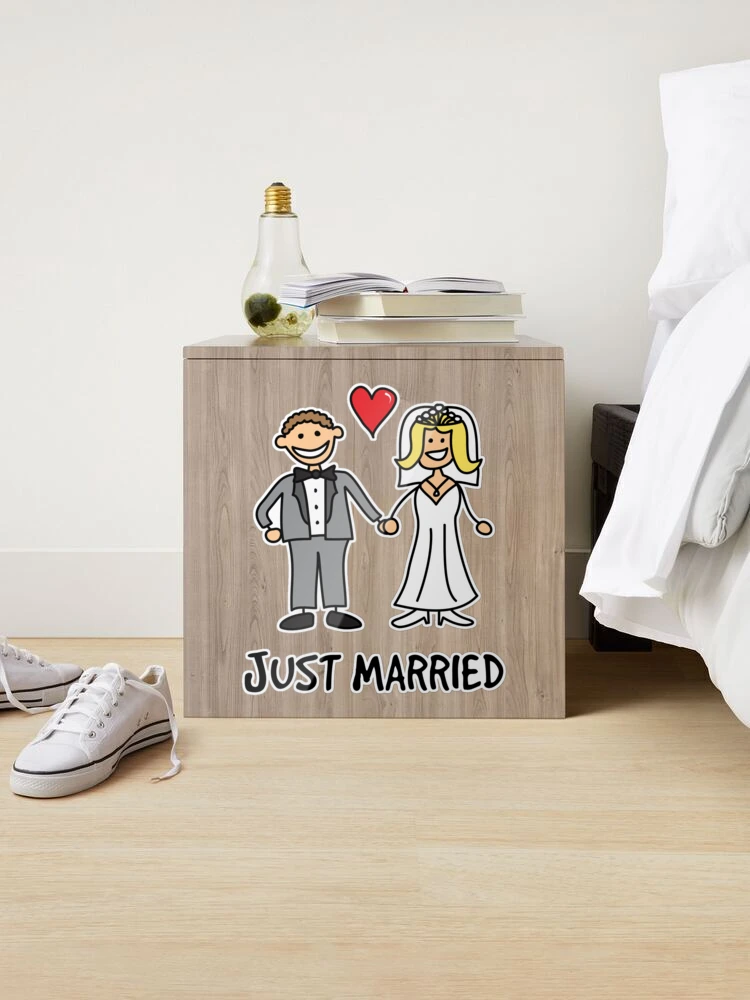 Just Married Bride And Groom Cartoon Sticker for Sale by SpoofTShirts