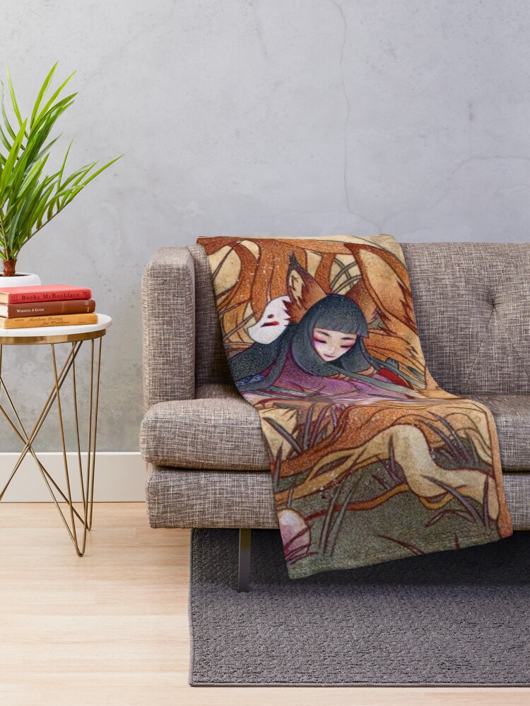 Thumbnail 2 of 6, Throw Blanket, Slumber - TeaKitsune Dragon Fox designed and sold by TeaKitsune.