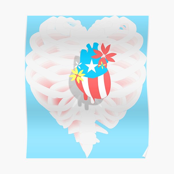 Póster Bandera Boricua Corazon Puerto Rico Arte Esqueleto Colores Pasteles De Bydarling 