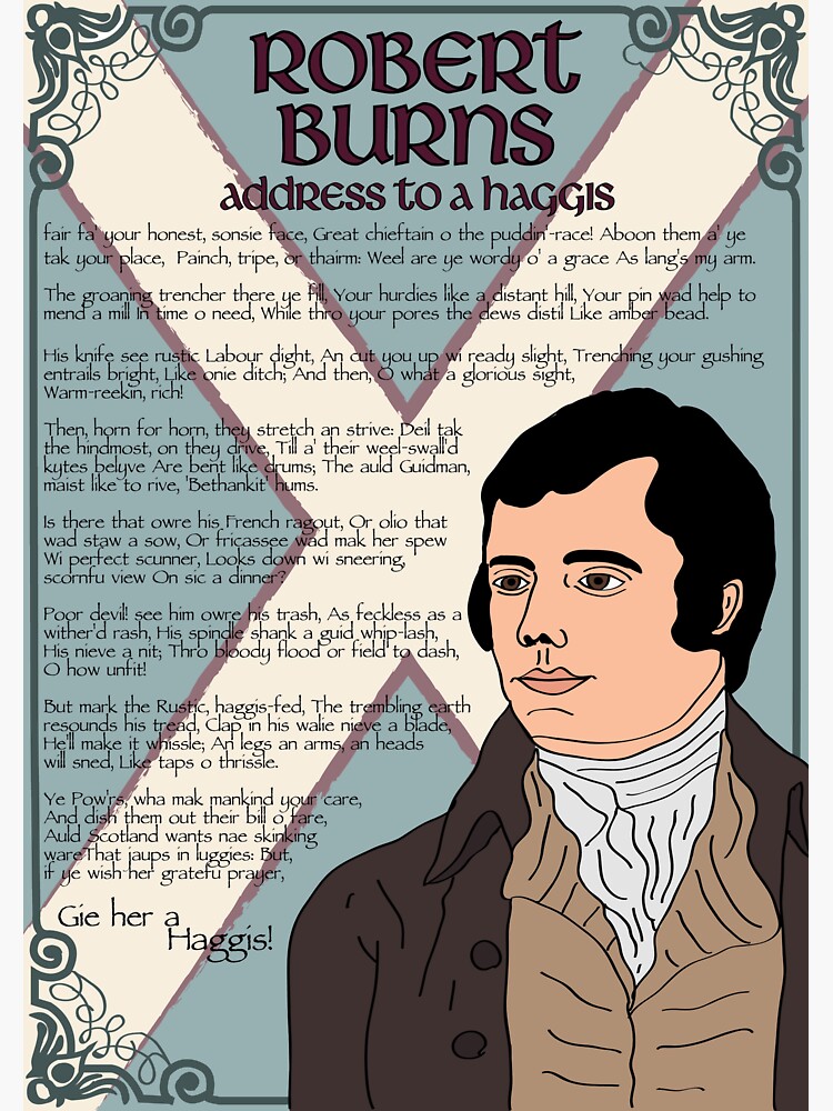 "Robert Burns Address to a Haggis" Sticker for Sale by artbymikeewing Redbubble