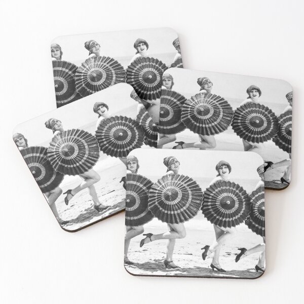 Item preview, Women with Parasols on Beach, Black and White, Vintage Wall Art designed and sold by modernretro.
