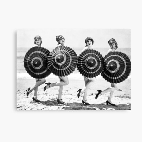 Item preview, Women with Parasols on Beach, Black and White, Vintage Wall Art designed and sold by modernretro.