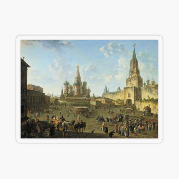 Russia History: Федор Алексеев «Красная площадь в Москве», 1801 год Transparent Sticker