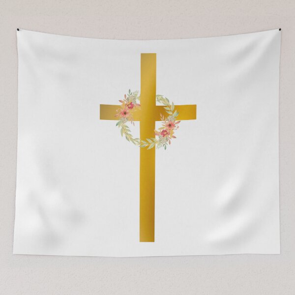Item preview, Minimalist Gold Cross with Floral Wreath, Golden Cross designed and sold by Cute Designs Shop.