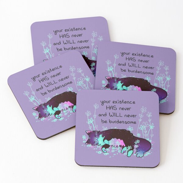 "Your Existence" Neon Sleepy Kitty Coasters (Set of 4)