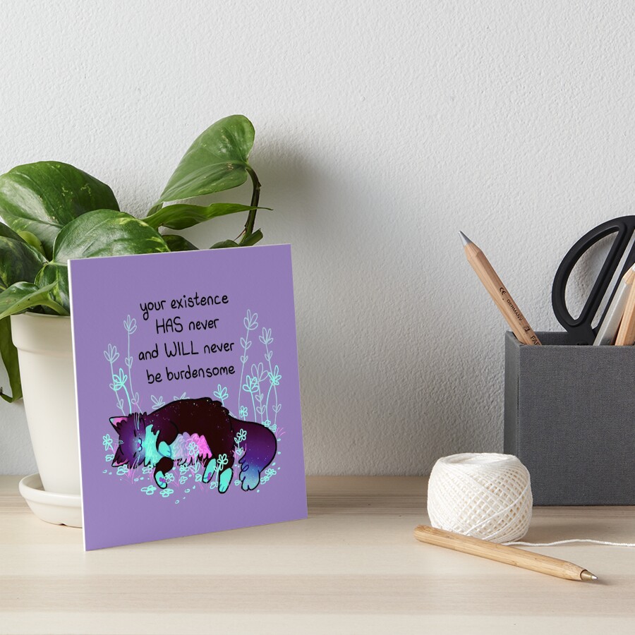 "Your Existence" Neon Sleepy Kitty Art Board Print