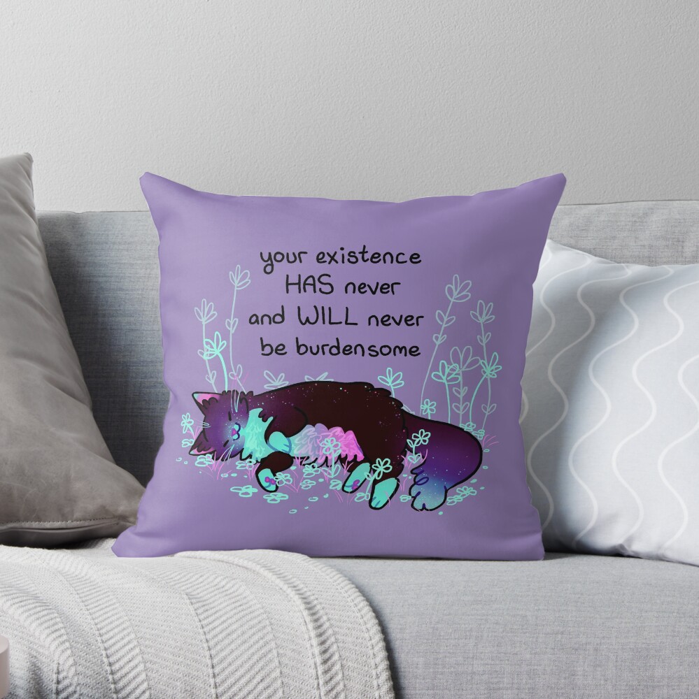 "Your Existence" Neon Sleepy Kitty Throw Pillow
