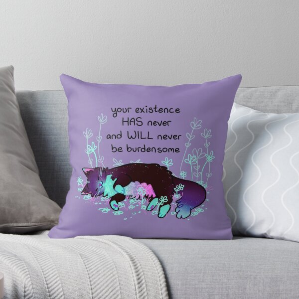 "Your Existence" Neon Sleepy Kitty Throw Pillow