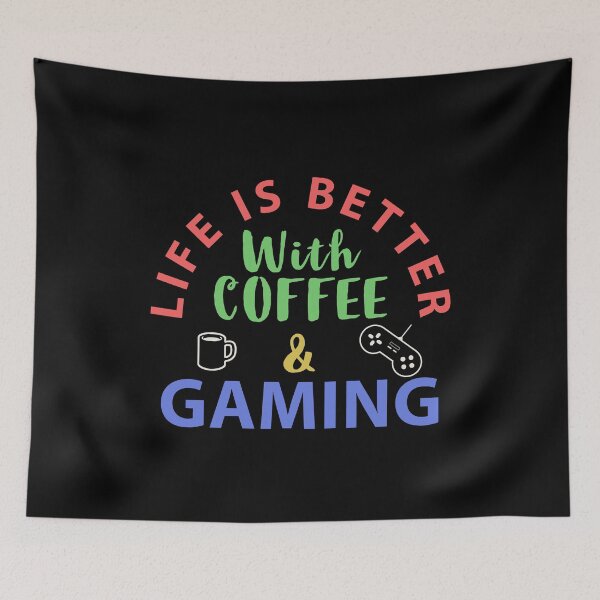 Item preview, Life is Better With Coffee and Gaming - Fun Gaming Design designed and sold by Brat-Cat-Shirts.