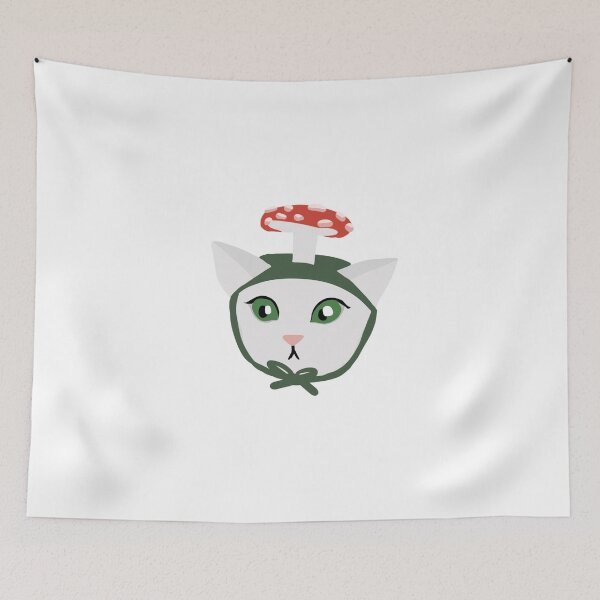 Item preview, White Cat with Mushroom Hat designed and sold by muffinstandd.
