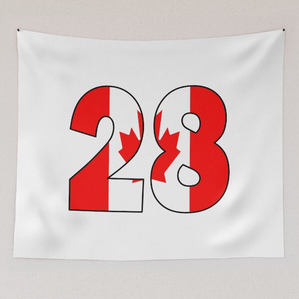 Item preview, Number 28 with Canadian flag on the background designed and sold by AllShirts21.