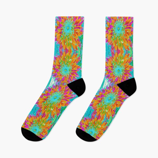 Item preview, Abstract Retro Dahlia Pattern in Orange and Teal Blue designed and sold by myrubiogarden.