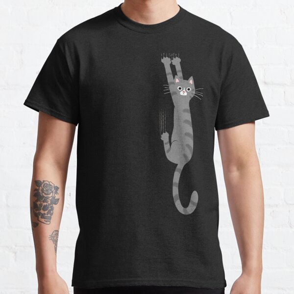 Grey Tabby Cat Hanging On | Funny Gray Striped Cat Holding On with Claws Classic T-Shirt