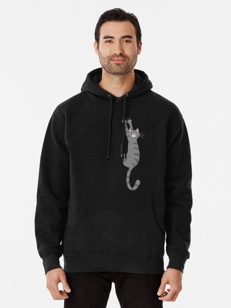 Grey Tabby Cat Hanging On Funny Gray Striped Cat Holding On with Claws Pullover Hoodie for Sale by Jenn Inashvili Redbubble