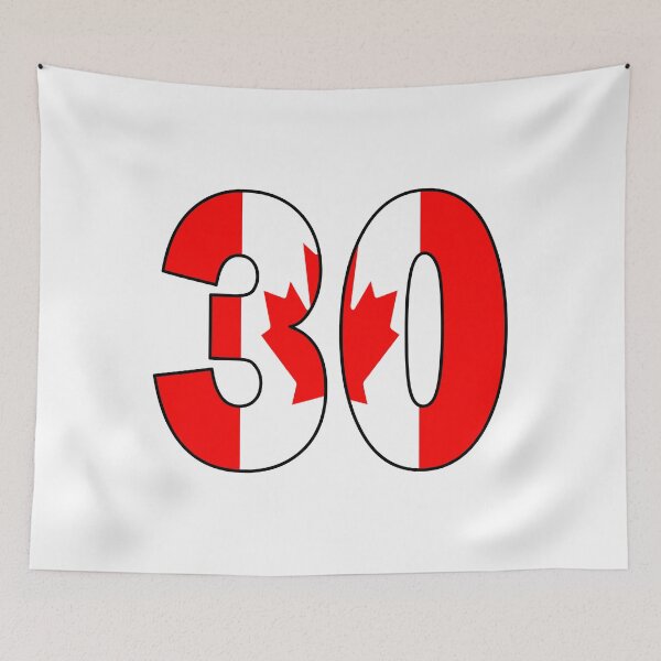 Item preview, Number 30 with Canadian flag on the background designed and sold by AllShirts21.