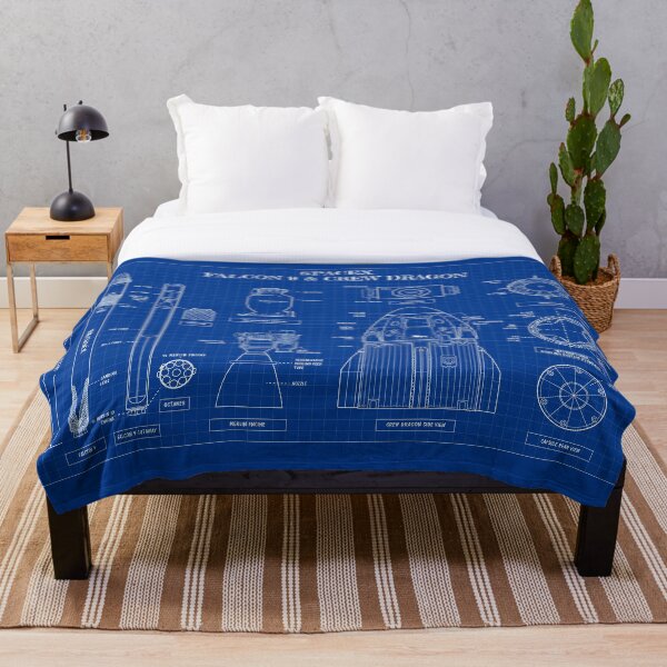 SpaceX: Falcon 9 and Crew Dragon (Blueprint-English) Throw Blanket