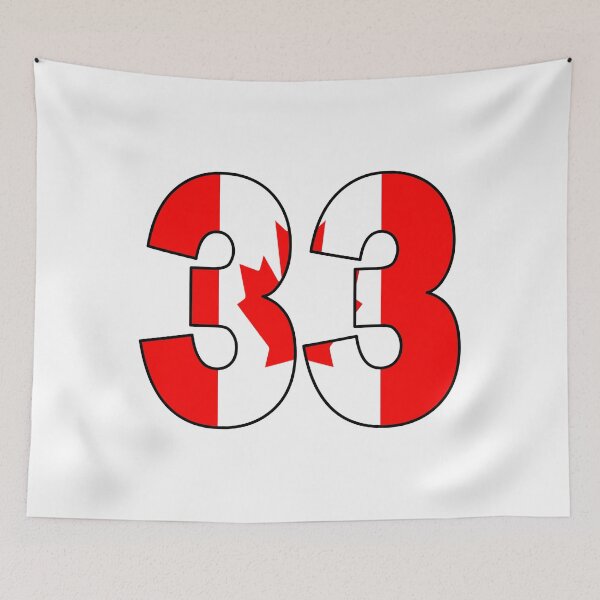 Item preview, Number 33 with Canadian flag on the background designed and sold by AllShirts21.