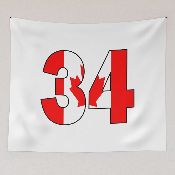 Item preview, Number 34 with Canadian flag on the background designed and sold by AllShirts21.