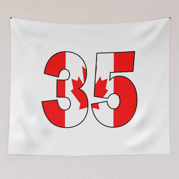 Item preview, Number 35 with Canadian flag on the background designed and sold by AllShirts21.