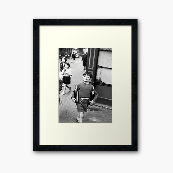 Little Boy with Bottles of Wine, Black and White Vintage Wall Art Framed Art Print