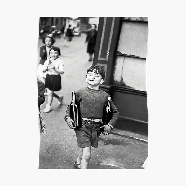 Little Boy with Bottles of Wine, Black and White Vintage Wall Art Poster