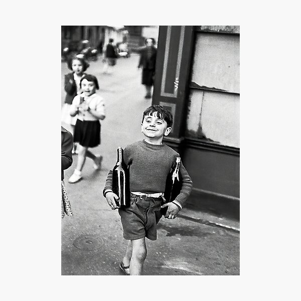 Little Boy with Bottles of Wine, Black and White Vintage Wall Art Photographic Print
