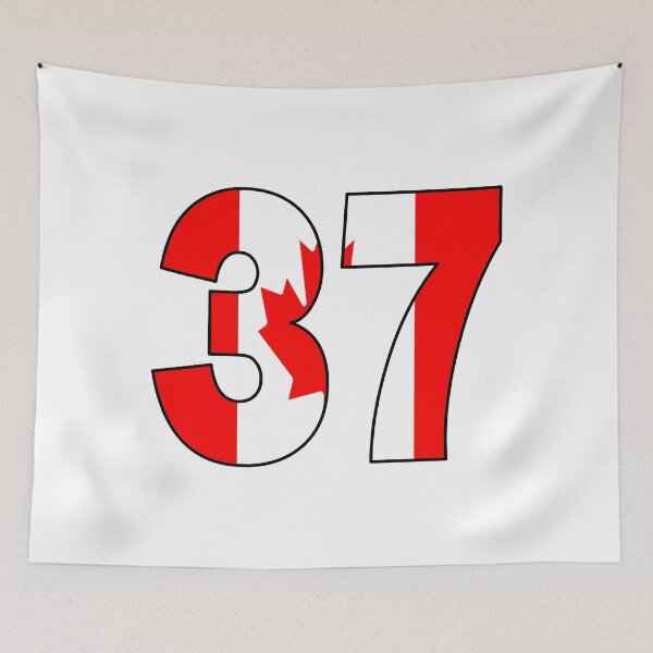 Item preview, Number 37 with Canadian flag on the background designed and sold by AllShirts21.