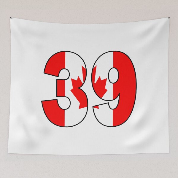 Item preview, Number 39 with Canadian flag on the background designed and sold by AllShirts21.