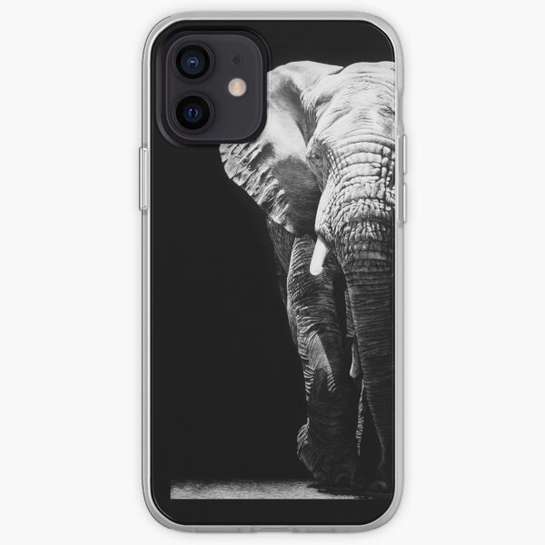 African Elephant Black and White Artwork iPhone Soft Case